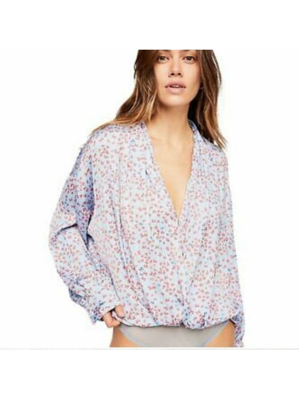 INTIMATELY by Free People Ladylike Lady Bodysuit Blue size XS in EUC